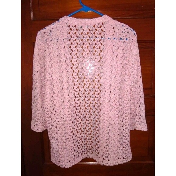 EUC Sz Medium Women’s Southern Lady Open Front Cardigan Pink Knit Lace - Picture 4 of 5